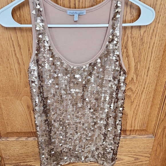 Charlotte Russe Shimmering Gold Sequin Tank Top - Picture 3 of 5
